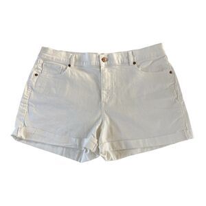 Loft Cuffed Denim White Shorts 4” Mid Rise‎ Size 14